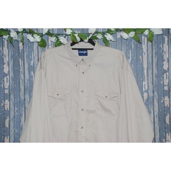 Wrangler Western Workwear Men's Shirt Size XXL Tan Brown Button Down Long Sleeve - Picture 2 of 6